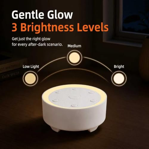 Image of Kipcush White Noise Machine for Sleeping, Baby & Adults, High-Fidelity Non-Looping Sounds, Sleep Sound Machine with Dimmable Night Light, USB Powered, Memory Function, Home, Nursery & Travel