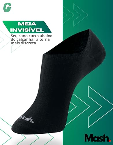 MASH Kit 9 Pares Meia Invisível Sapatilha Esportiva Faixa Tensora Active Unissex, 9 Pretos, 39-44