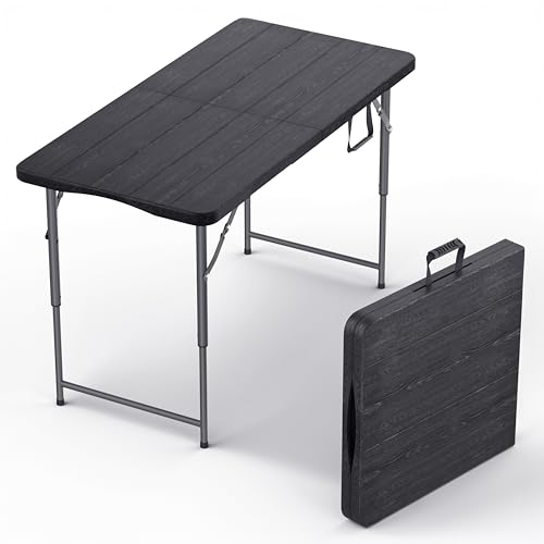 4 Feet Foldable Table Adjustable Height with Built in Handle, Steel Legs | 4FT Heavy Duty Portable | Perfect for Party Dining Wedding Events Picnic Indoor Outdoor Camping Utility Folding - 4 Foot