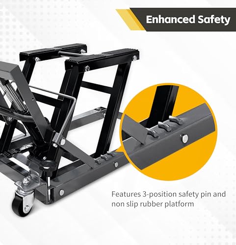 MaxWorks 50935 1500 lbs Capacity ATV UTV Scissor Lift Jack with 4 Wheels Portable Motorcycle Lift Table Hydraulic Foot-Operated Hoist Stand for Motorcycle ATV UTV Powersports - Thumbnail 7