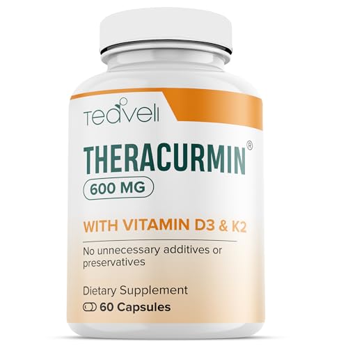 Theracurmin Turmeric Curcumin Supplement- Advanced Joint Bones and Muscle Support with Vitamin D3 and K2 (MK-7) 600mg Theracurmin- No Stearates Clean Label- 60 Capsules