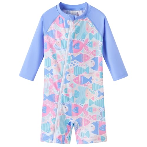 Image of UMELOK Baby Girls' One Piece Swimsuit Full Zip UPF 50+ Sun Protection Swimwear Rash Guard Swim Suit