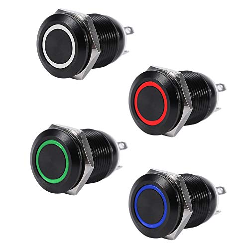 Image of 12mm Momentary Push Button Switch 12v LED Light Car Switch Metal Momentary Push Switch On Off Latching(Blue LED Light)