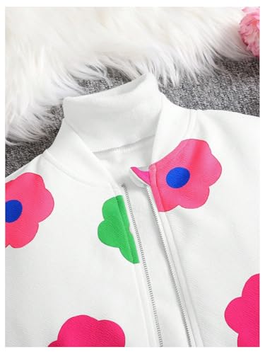 WDIRARA Girl's Floral Print Zip Up Bomber Jacket Long Sleeve Baseball Coats Outerwear3