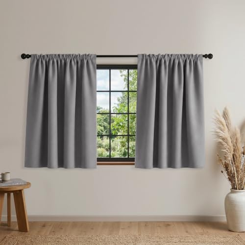 Mrs.Naturall Small Window Curtains 34" W x 24" L, Thermal Blackout Short Curtain Panels for Kitchen Window, RV, Cabinet, Bathroom, Grey