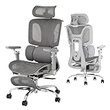 Ergonomic Office Chair with 3-Zone Dynamic Lumbar Support, Big and Tall Mesh Chair with Footrest, Adjustable Seat Depth,4D Headrest,6D Armrests, Swivel Executive Chair for Home Office,Grey