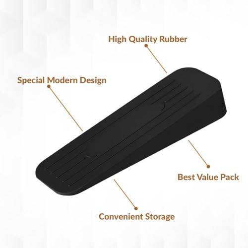 Image of Rubber Door Stopper Wedge, Heavy Duty Anti-Slip Door Holder & Blocker with Strong Grip for Tiles, Marble, Wood, Carpet & Cement Floors | Home, Office, School & Warehouse Use (Black, Pack of 2)