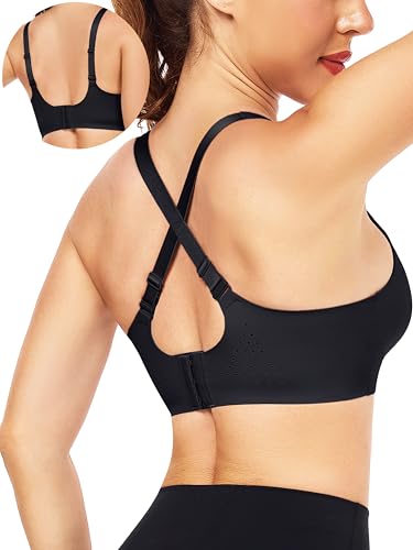 IBL BePower Sports Bras for Women Molded Cup, Full Coverage Converted Adjustable Straps for Training Running
