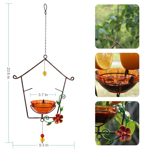 FORUP Oriole Bird Feeder for Outdoors Jelly and Oranges, Orange Fruit Oriole Jelly Bird Feeder, Outdoor Garden Metal Hanging Drinking Grape Jelly Container, House Shape - Thumbnail 2