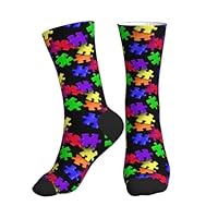 Boot Socks Colorful Jigsaw Puzzle Golf Socks Multi Coloured Work Socks Cute Crew Socks 40Cm For Mother'S Day, Winter, Hiking