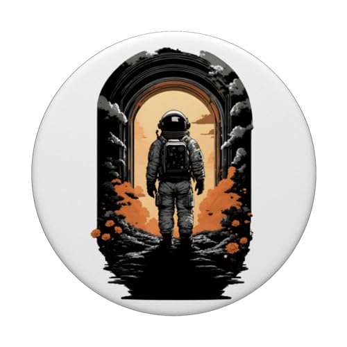 Lost cosmonaut walking in unexplored portal SPACE PopSockets Swappable PopGrip, Black - Image 3