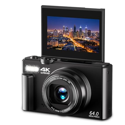 Appareil photo numérique 4K compact rétro 64 MP avec un grand écran rabattable