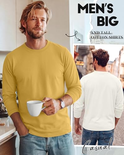 Image of August Alley 4 Pack Men's Big and Tall Cotton Shirts L-7XL, Long Sleeve Oversized Tops Loose Casual Large T-Shirts Basic Tee