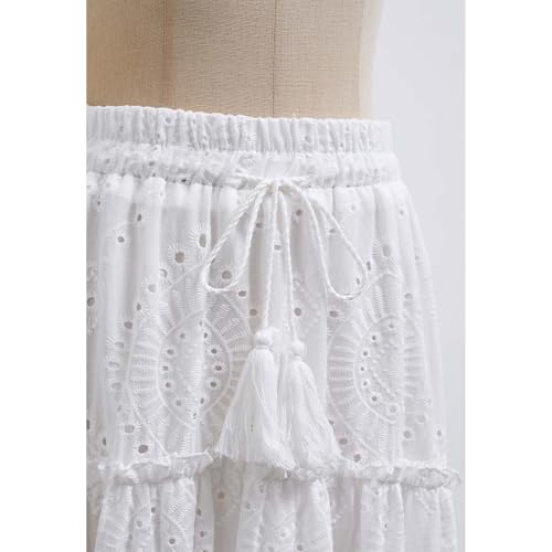 CHICWISH Women Summer Boho Maxi Skirt Eyelet Embroidery Elastic Waist Tassel String Casual Cotton Beach Vacation Long Skirts4