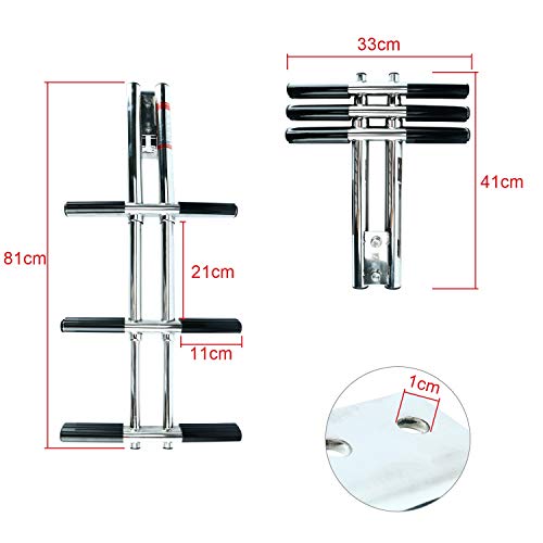 DasMarine Heavy Duty 3 Steps Boat Marine Sport/Diver Ladder 316 Stainless Steel Dual Vertical Telescoping Tube with 2.5" Transom Mounting Extension Shim (3 Step Ladder)
