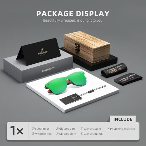 Image of KINGSEVEN Wooden Sunglasses Polarized UV 400 Protection Mirrored Lenses Ultra Light Bubinga Frame B-5504