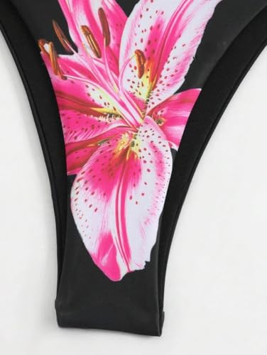 ZAFUL Womens 3pcs Swimsuit Floral Halter Triangle Bikini Top Tie Side Bottom with Long Sheer Cover Up Skirt4