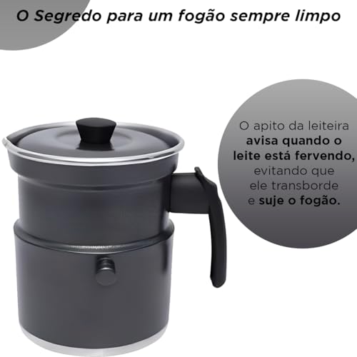 Leiteira Térmica Fervedor Com Apito 1,5 Litros Em Alumínio Com Tampa Esmaltada Ferve Leite Chás Aguá