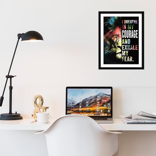 Image of Chaka Chaundh - - I BREATHE IN MY COURAGE AND EXHALE MY FEAR - Motivational Quotes Frame, Student Quotes Wall frame, Lion Quotes Framed Poster - (14 X 11 Inches)