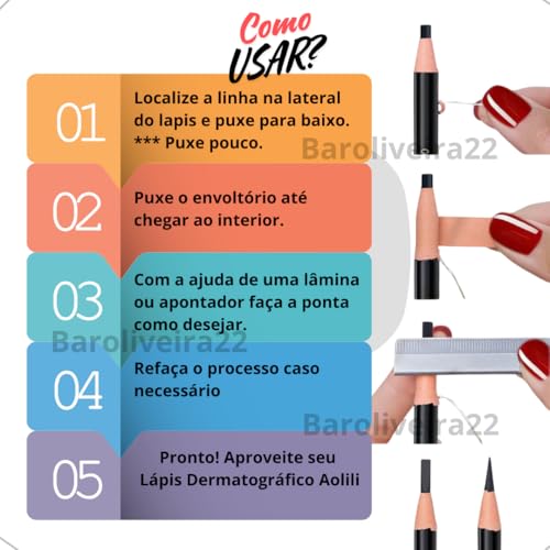 Lápis Dermatográfico Preto Para Design Sobrancelha Micropigmentação Microblading