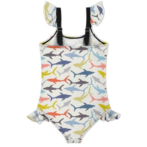 Image of Girls One Piece Swimsuit Cute Alpacas Hearts Stars Ruffles Swimwear Bathing Suits 3-12 Years
