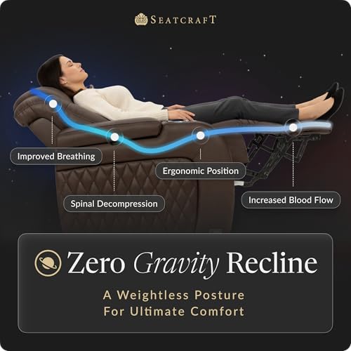 Image of Seatcraft Diamante Brown Italian Leather Home Theater Seating, Zero Gravity Power Recliner Gaming and Home Office Chair, Powered Headrest Lounge Sofa Furniture for Cinema Room, Row of 3 Sofa