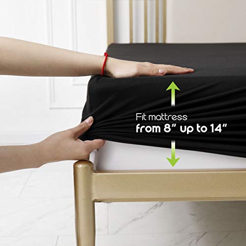 COSMOPLUS Fitted Sheet Full Fitted Sheet Only(No Flat Sheet or Pillow Shams),4 Way Stretch Micro-Knit,Snug Fit,Wrinkle Free,for Standard Mattress and Air Bed Mattress from 8” Up to 14”,Black