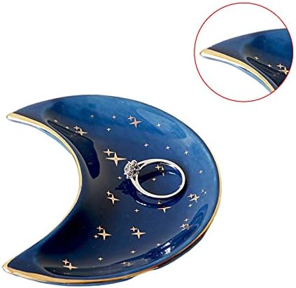 ACAREY Ceramic Jewelry Dish Tray, Moon Ceramic Jewelry Tray for Women Dressing Table Storage Plate, Moon Jewel Trinket Dish Rings Earrings Necklaces Bracelets Holder Organizer for Vanity (blue)