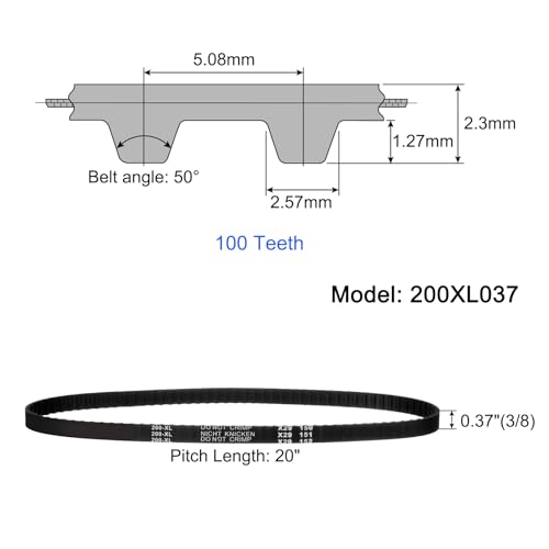 QUARKZMAN 3 Stück 200XL037 Zahnriemen Gummizahnriemen Keilriemen 100 Zähne 10mm Breite 5,08mm Steigung Gummi Zahnriemen Antriebsriemen 3D-Drucker Zahnriemen Schwarz