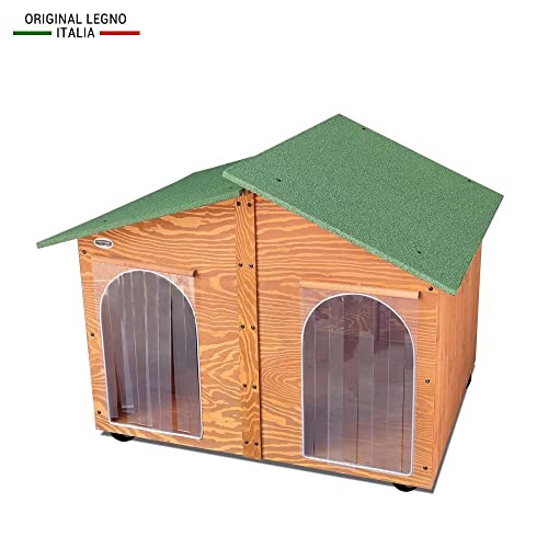 Acquista In Fabbrica Cuccia In Legno Per Cani “Gigante” Da Esterno Rinforzata 2 Tendine Omaggio Made In Italy Mod. Extra Large - Xxxl Doppio Ingresso - 4