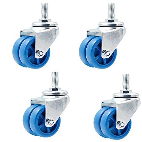 4つの回転ステムキャスター、PAナイロンキャスター、金属製家具用ホイール、ネジ式取り付けM12x25mm、静音、耐摩耗性、ブルー、ダブルホイール、椅子、ソファ、コーヒーテーブルスタンド用(1.5インチ/38mm、ユニバーサル)