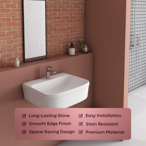 Image of Wall Hung Mount Sink Glossy Wash Basin for Bathroom - White