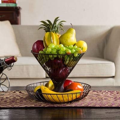 Fruit Basket, 2 Tier Fruit Bowls Holder Kitchen Countertop Storage Display Stand for Fruits Vies Snacks Household Items,Black