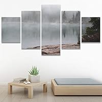 SIGNWIN 5 Panel Canvas Wall Art Foggy Mountains for Home Decorations Ready to Hang - 60