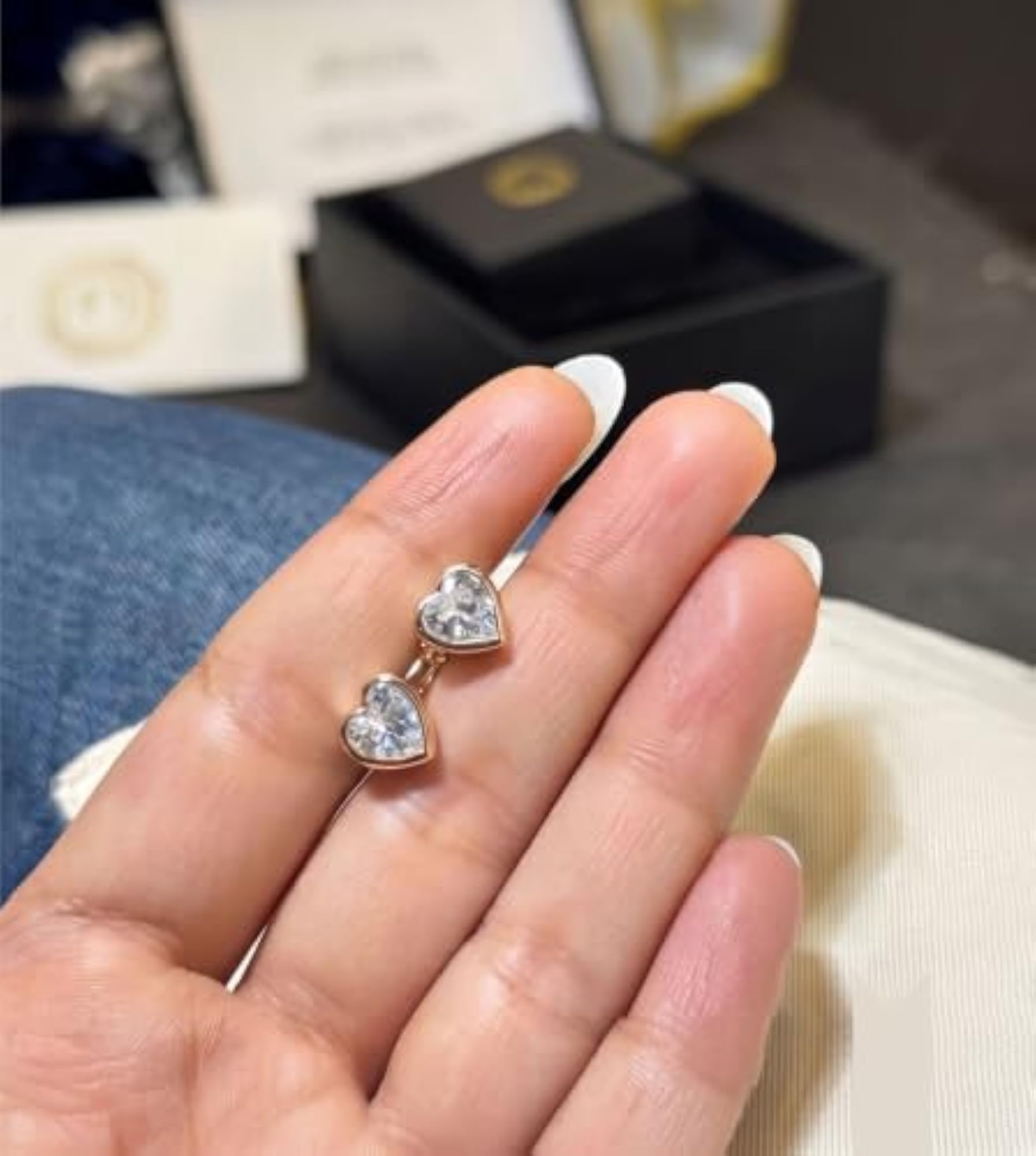 Women's 925 Pure Silver Bezel Setting Heart Stud Earrings