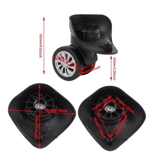 BQLZR 2 Pieces Black Luggage Swivel Wheel Casters 4.02" Mute Left & Right with Screws4
