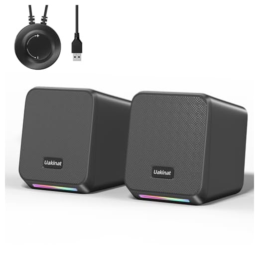 Uakinat Computer Speakers,with 7 Colorful RGB Lights, Headphone Jack, Enhanced Bass and Volume Control, PC Speakers USB Powered Gaming Speakers for Laptop Monitor PC Tablet Phone