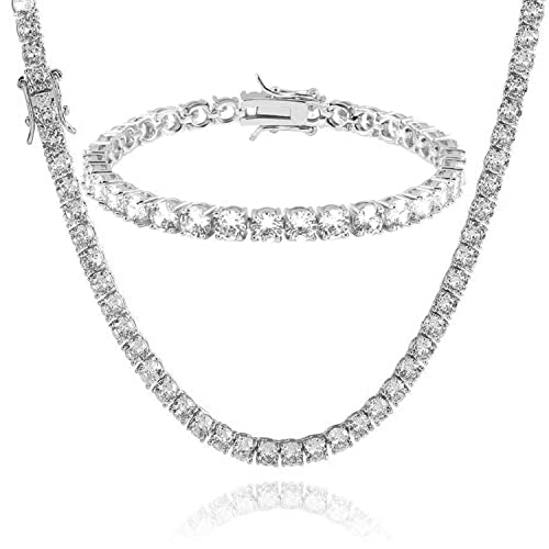 Set pulsera y cadena tenis para hombres bañada en oro miniatura 1