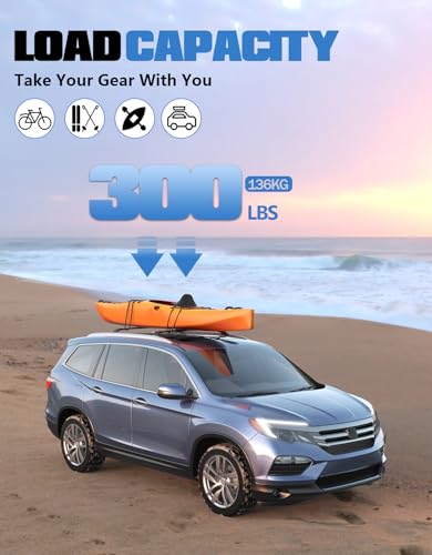 Image of FengYu 300lbs Roof Rack Cross Bars Compatible with Honda Pilot 2016-2022 with Flush Rails, All-Metal Aluminum Heavy Duty Roof Rails Crossbars Rooftop Cargo Bars Black Luggage Racks Carrier SUV