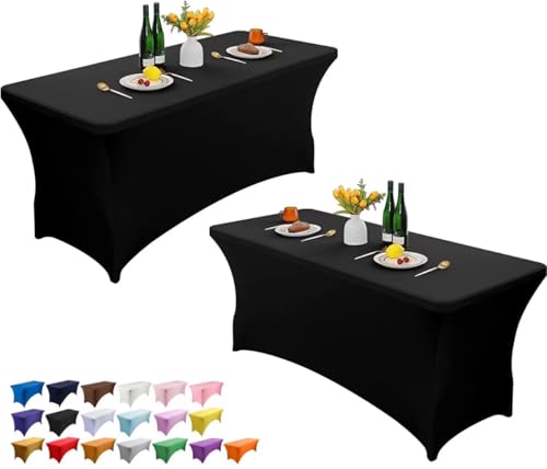 WOLFWAY Paquete de 2 manteles de Elastano elástico de 4 pies, Lavables y Resistentes a Las Arrugas, manteles de Elastano para Cocina, Mesa Rectangular Ajustable para Fiestas, Banquetes, Bodas