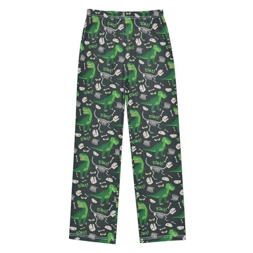 Dino Skull Roar Boys Long Pants Soft Trousers Elastic Waist Kids Lounge Bottoms with Pockets S-XL