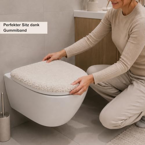 Brandsseller WC Deckelbezug 38x48 cm Ausschnitt aus weichem Mikrofaserstoff Toiletten Sitzbezug für Optimalen Komfort und Stil-Beige