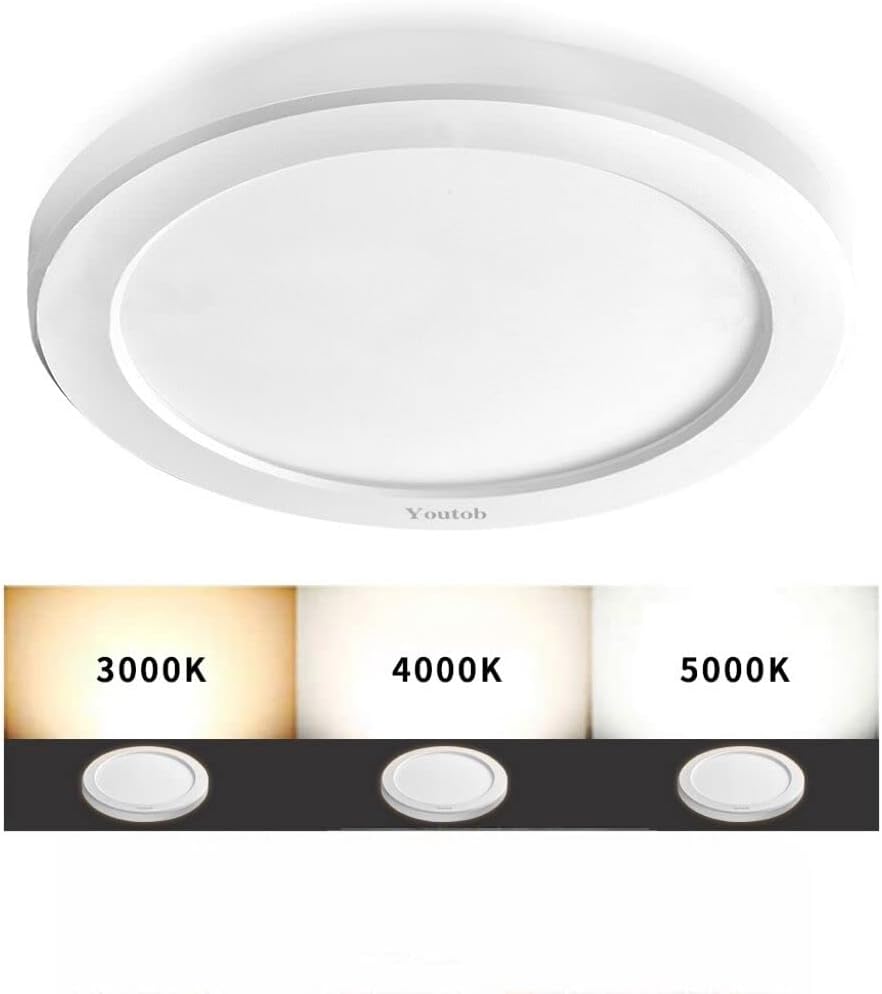 Youtob LED Ceiling Light Flush Mount with Adjustable 3 Colors, 15W 1500lm Round Lighting Fixture for Kitchens, Closets, Hallways, Stairwells, Bedrooms(3000k/4000k/5000k Available) (White)