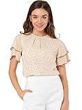 laura ashley kleid mädchen Punktedruck, runder plissierter Ausschnitt, geschichtete Rüschenärmel, kurze Ärmel, Knopflochlochrücken, gefüttert, Blusenspitzen