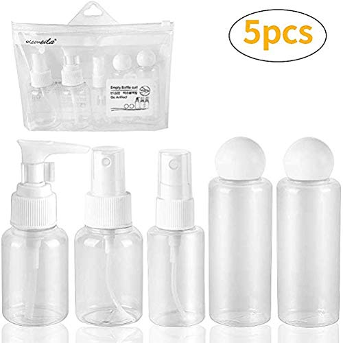 Wii 5 Botellas Piezas Set De Viaje, Tamaño del Viaje del Aire De Artículos De Tocador Líquido Contenedores For Maquillaje Cosmético De Claro Bolsa De Almacenamiento