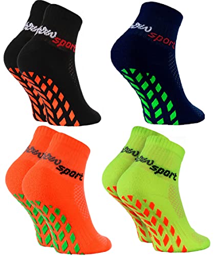 Rainbow Socks - Niñas Niños Calcetines Antideslizantes de Deporte - 4 Pares - Negro Azul Naranja Verde - Talla 30-35