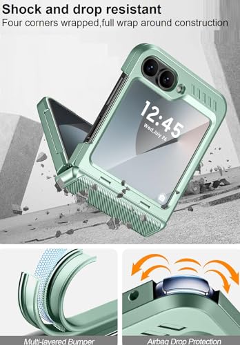 Image of Midkart Hinge Protection Cover Compatible with Samsung Galaxy Z Flip 6 / Z Flip 7 FE with Built-in Screen Protection Armor Case Shockproof, Mint Green