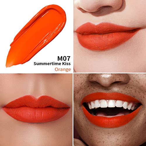 Oulac Matte Liquid Orange Lipstick For Women, Long Lasting Lipstick Waterproof Lip Stain, No Transfer, Creamy High Pigmented Formula With Rose Oil, Vegan & Cruelty-Free,Orange Red M07 #TOP1