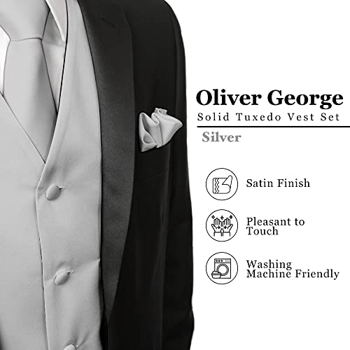 Oliver George Men's 4pc Plaid Vest Set - Formal Waistcoat With Tie, Bowtie & Handkerchief