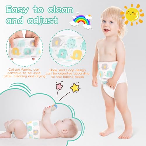 Image of 4 Pack Baby Umbilical Cord Belly Band, Soft Cotton Adjustable Newborn Navel Wrap, Cartoon Elephant Baby Tummy Protector for 0-12 Months, Infant Gift